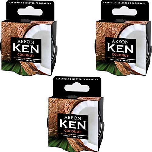 AREON Ken Ambientador Coche Coco Olor Tropical Dulce Fruit Hogar Aire Lata Debajo Asiento Marrón 3D (Pack de 3) Cover