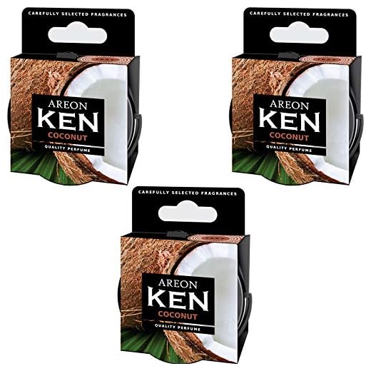 Areon Ken Ambientador Coche Coco Casa Olor Tropical Dulce Fruit Hogar Aire Lata Debajo Asiento Perfume Original Marrón 3D ( Coconut Pack de 3 )