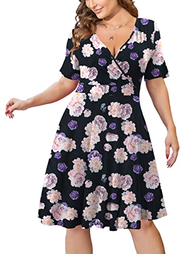 Image of Ahlaray Plus Size Faux Wrap Dress for Curvy Women with Pockets