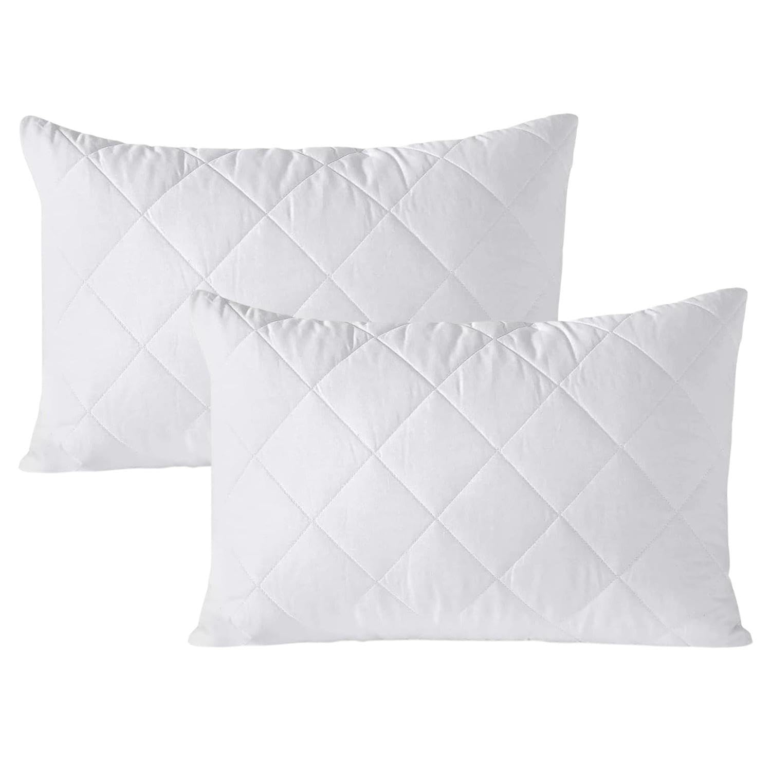 White Pillow Protectors 2 Pack | 48 x 75 cm, Extra Soft Luxury Zipped Pillow Protectors, Quilted Pillow Cases Protectors, Poly Cotton Pillowcase Protectors Hypoallergenic