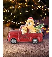 iStatue Red Truck Decor with Golden Retriever Gifts and Christmas Tree - Resin LED Collectible Fi...