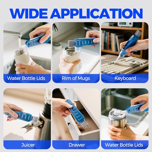 Image of Holikme 6 Pack 4 in 1 Cup Lid Cleaning Brush 3 Straws Bottle Brush,Navy | 4 in 1 Cup Lid Cleaning Brush Multifunctional Bottle Brush, Silicone Cup Lid Gap Cleaner, Bristle Crevice Cleaning Brush