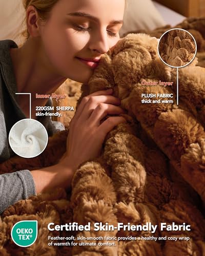 Image of Homemate Electric Heated Throw Blanket - 50 inchx60 inch Luxury Faux Fur Heating Bed Blankets with 10 Heating Levels 8 Hours Auto Off Fast Heating Over-Heated Protection Ultra Soft Warm Flannel ETL Certified