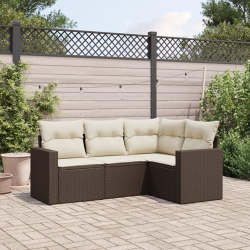 Xichuzi 4-TLG. Garten-Sofagarnitur mit Kissen Braun Poly Rattan, Lounge Gartenmöbel Set, Möbelsets, Balkon Möbel, Gartenlounge, Gartensofa - 3218903