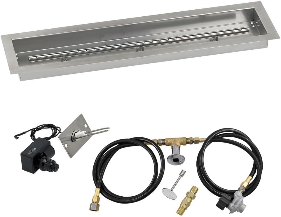 American Fireglass SS-LCBKIT-N-36 Natural Gas 36" x 6" Linear Stainless Steel Drop-in Fire Pit Pan with Spark Ignition Kit