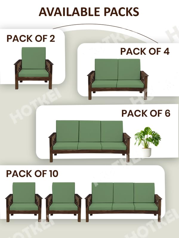 Image of HOTKEI Pista (Pack of 2) 200 GSM Fabric Wooden Sofa Seat Cover Elastic Stretchable Cushion Seat Slip Cover Protector for Wooden Sofa Set 1 Seater Antislip Full Covers for Living Room