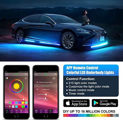 Car Led Strip Light, 2Pcs 70.86 Inches Flexible Door Running Board Lights Strips, App Control 16 Million Color, Waterproof Neon Lighting Kits,Car Exterior Atmosphere Lights With Car Charger #TOP2
