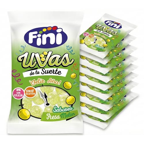 (Pack 10 uds) Uvas de la Suerte Gominola FINI 30 g, chuches Fini, SIN GLUTEN, ideal para Nochevieja/fin de año, alternativa dulce a uvas tradicionales, ideal niños, formato individual