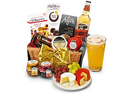 Downton Hamper with Cider - Pint Gift Set with Somerset Cider, Mature Cheddar, Organic Brie, Shortbread, Chocolates - Drink Gifts For Birthdays and Celebrations, from Regency Hampers