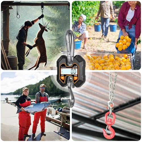 fuzion mini crane scale - hanging scale 440lb200kg1960n deer scale with large lcd display hold amp tare functions for hunting farms fishing no setup required