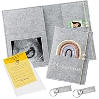 Mutterpasshülle Handgefertigtem Filz, Deutschen Mutterpass Hülle Filz mit 2 Schlüsselanhängern, Schutzhülle Impfausweis, Schwangerschaft Tagebuch Tasche, Hülle Mutterpass mit Fächer für Schwangerinen