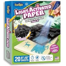 Starlight Light-Activated Paper Art Kit Animal Kingdom Theme, Mess-Free Craft for Kids Ages 6, 7, 8, 9, 10, DIY Creative Gift with UV Flashlight for Boys & Girls
