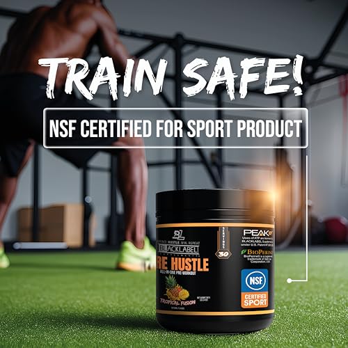 Image of Blacklabel PRE Hustle V3 NSF Certified for Sport Pre-Workout Powder | Tropical Fusion, Energy, Strength & Endurance Support With Creatine & Caffeine, 30 Servings