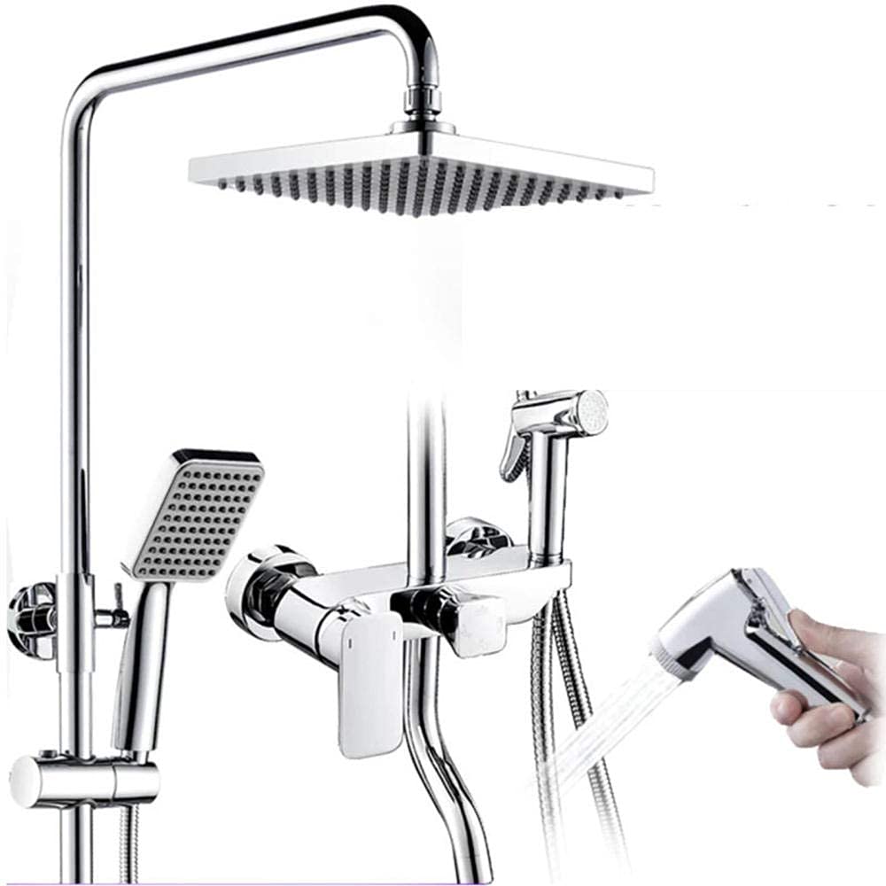 Kits de douche chromés LUNEZY avec pommeau carré et bec de baignoire délassant