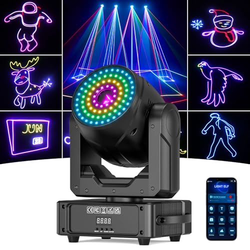 120W Moving Head Light RGB Stage Animation 3D Laser Lights with Bluetooth APP Control & DMX512 - Portable Animated Stage Lighting for Parties,KTV,Bars and Events 100+ Dynamic Effects