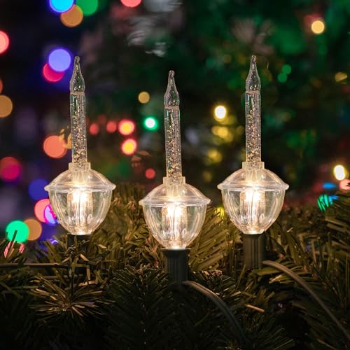 Novelty Lights, Inc. CL-Bubble-Set-7 Tradtional Bubble Light and Stringer Set, 7 Clear Bubble Fluids with Silver Glitter, Green Wire, C7/E12 Candelabra Base, 7 Pack - Thumbnail 7