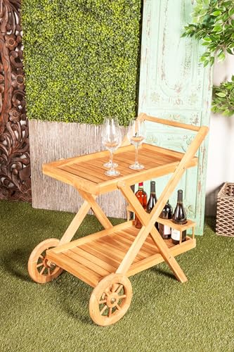 Deco-79-Teak-Wood-Indoor-Outdoor-Rolling-2-Shelf-Bar-Cart-with-Wheels-and-Handle-32-x-21-x-32-Brown Deco 79 Teak Wood Indoor Outdoor Rolling 2 Shelf Bar Cart with Wheels and Handle 32 x 21 x 32 Brown