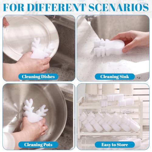 Image of Tioncy 12 Pack Kitchen Sponges Bulk Dual Sided Scrubber Sponges Dishwashing Kitchen Cleaning Accessories for Household Supplies(Reindeer, White)