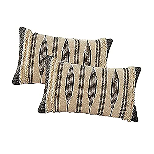 MOCOFO 30 x 50 cm 2-teiliger dekorativer Boho-Kissenbezug, getuftete Quasten-Kissenbezug für Sofa, Wohnzimmer, Schlafzimmer (gelb) Cover