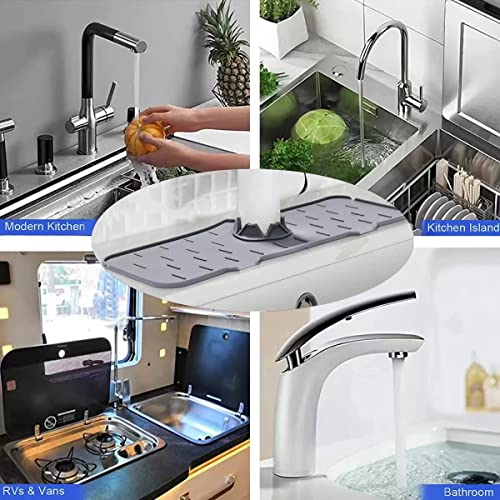 Kitchen Sink Splash Guard, Faucet Splash Catcher Silicone Faucet Mat For Bathroom Faucet Water Catcher Mat, Sink Draining Pad Behind Faucet, Silicone Kitchen Sink Organizer Tray & Sponge Holder #TOP6