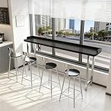 WPWSDWMX Mesa de Centro Industrial de Pared con Ventana con Tablero de Madera Maciza y Reja, Mesas de Comedor Altas con Estructura de Hierro en Forma de H(180cm/71in)