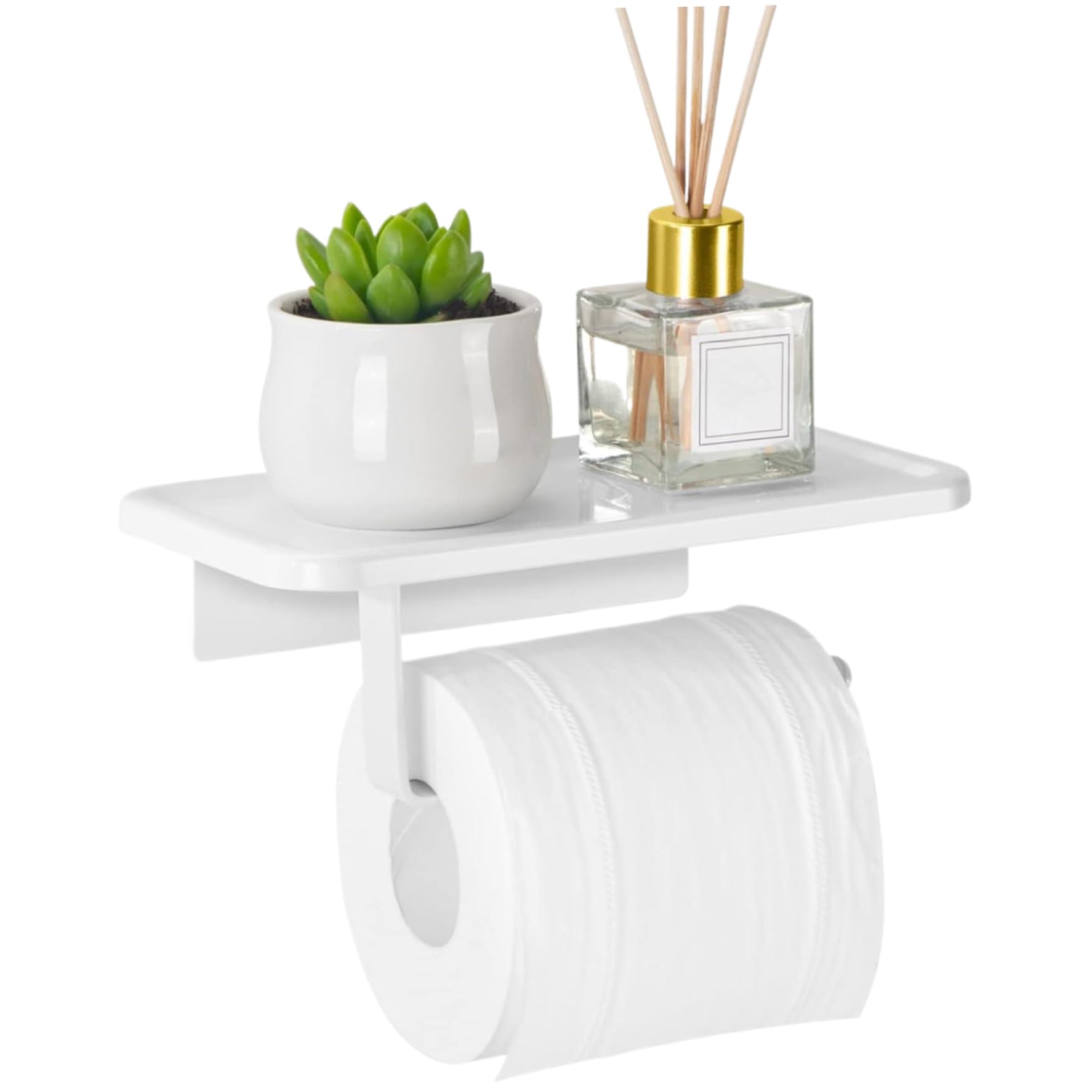 Wedhapy Self Adhesive Toilet Paper Holder Toilet Paper Holder with Shelf, 8x4x2 Roll, Adhesive or Screw Wall Mount Rustproof & Multifunctional Tissue White