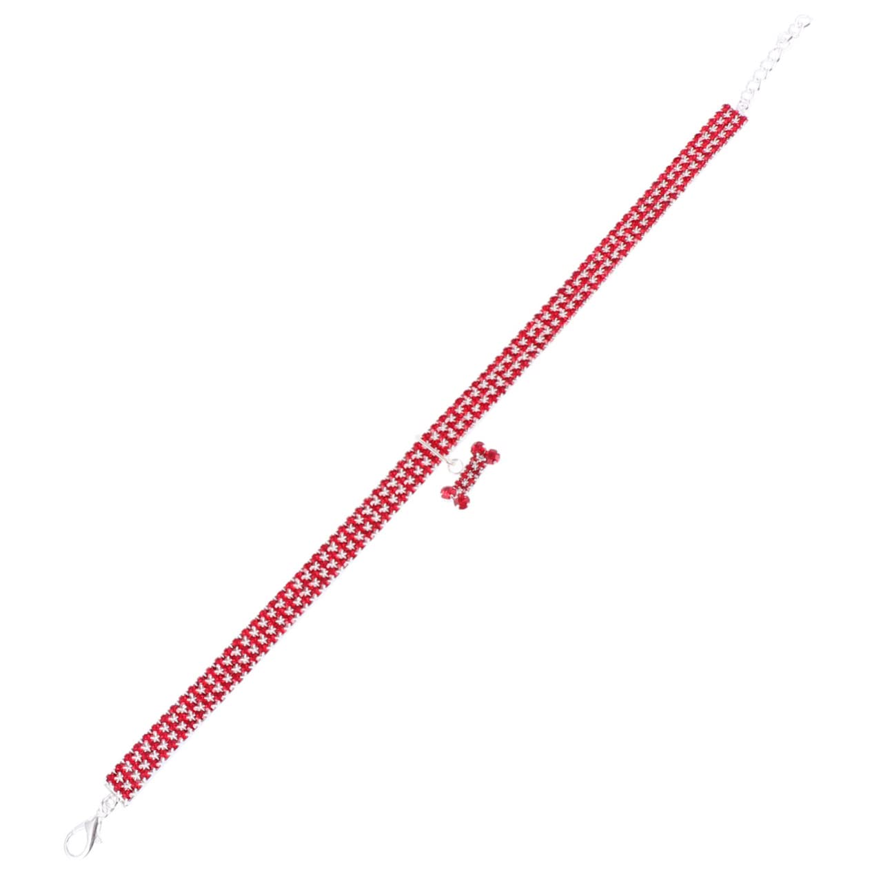 Hundehalsband Mit Strasssteinen – Reflektierend, Verstellbar, Größe S (30-40 Cm), Rotes Veloursleder