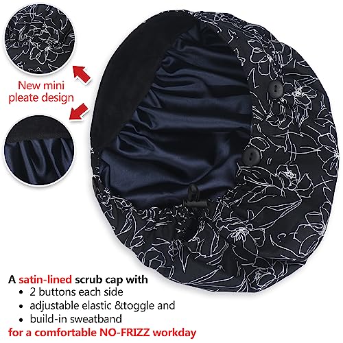 Image of ABAMERICA Bouffant Caps with Button and Sweatband, Adjustable Scrub Caps for Women Men, One Size Multi Color