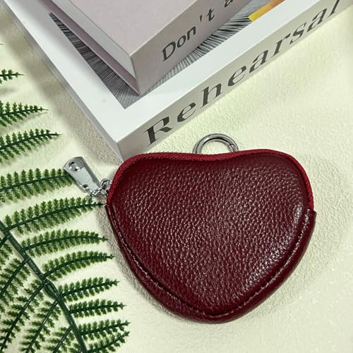 Heart-Shaped Genuine Leather Coin Purse - Small Cute Wallet With Zipper Storage For Women3