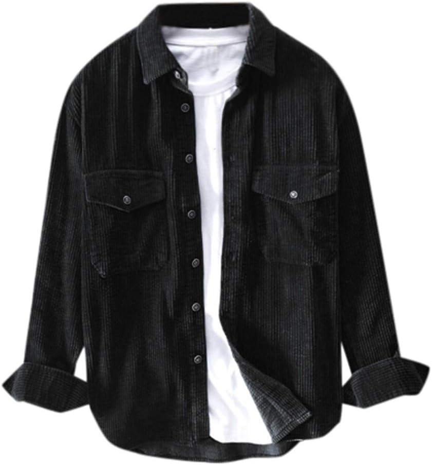 wuliLINL Corduroy Jacket for Men,Fashion Casual Turndown Collar Slim Lapel Button Lightweight Sweatshirt