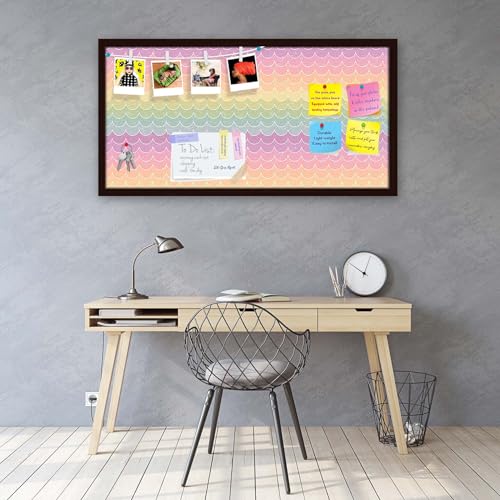 Image of ArtzFolio Wavey | Bulletin Board Notice Pin Board | Vision Soft Board Combo with Thumb Push Pins & Sticky Notes | Dark Brown Frame | 30 x 15 inch (76 x 38 cms)