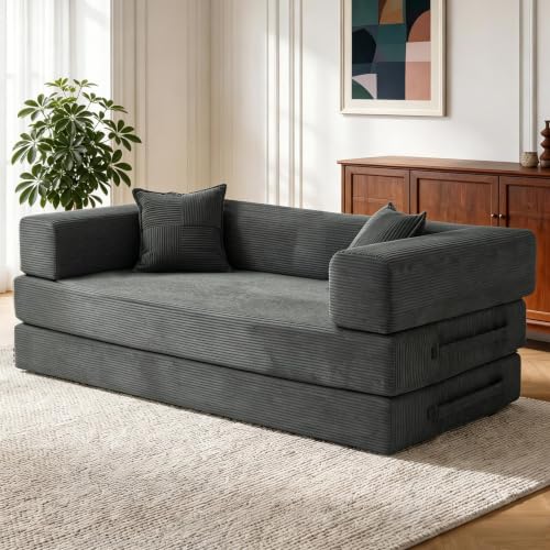 Image of Vipbear 200cm Boneless Sofa Bed with Foam & Springs for Living Room,Grey