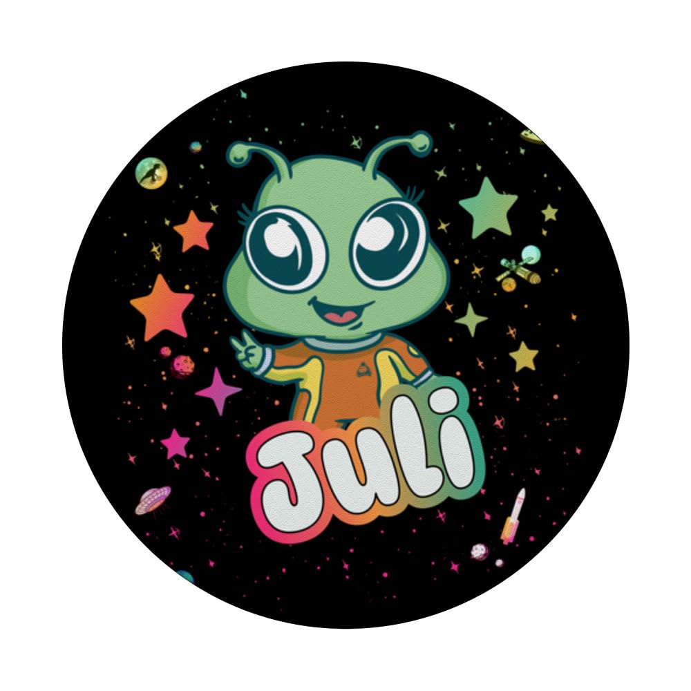 JULI - Adorable girl name with cute Alien PopSockets Swappable PopGrip, Black - Image 3