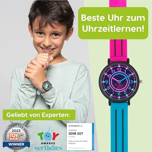 Kiddus Watches Boy and Girl Kids Ages 6-12 Analog Time Teacher with Exercises. Japanese Quartz Movement. Easy to Read and Learn Time. Girls Watches Ages 5-102