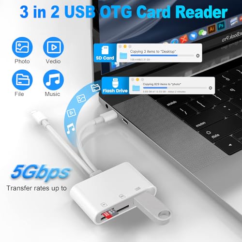 Miniatura 2 de Certificado Apple Mfi Lector Tarjetas Sd Para Iphone Ipad, Lightning Usb C Adaptador Tarjeta Sd Con Sd Micro Sd Usb3.0, Sd Card Reader Para Iphone Ipad Macbook Samsung Teléfonos Android Cámara