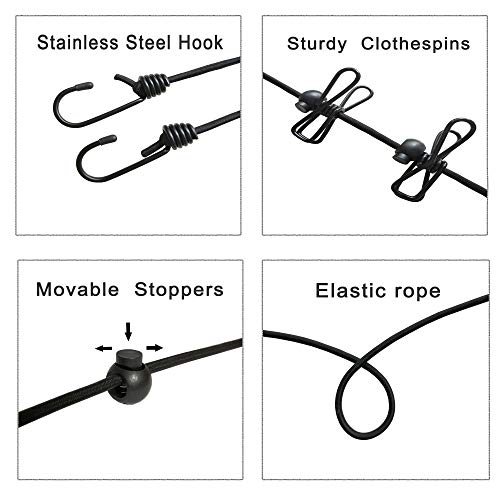 Portable Drying Rack Clothing Camper Clothesline With 12 Clothespins, Windproof Travel Clothesline Stretchy Elastic For Indoor Laundry Drying Line,Outdoor Camping Accessories(3Pc) #TOP5