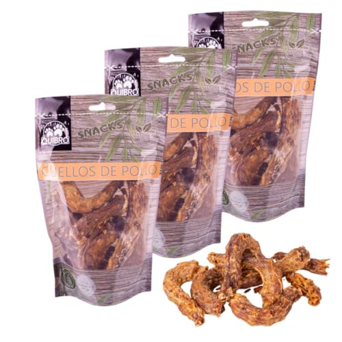 Quibropets Cuellos de Pollo deshidratadas, 100% Naturales y sin Cereales - Premios hipoalergénicos y saludables – Pack de 3 envases (3x160g) – Total 480g