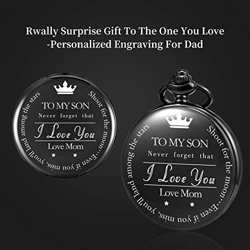 Image of TREEWETO Pocket Watch | Mother and Son Graduation Gift - Engraved 'To My Son, Love Mom' - For Him, Christmas, Valentine's Day, Birthday