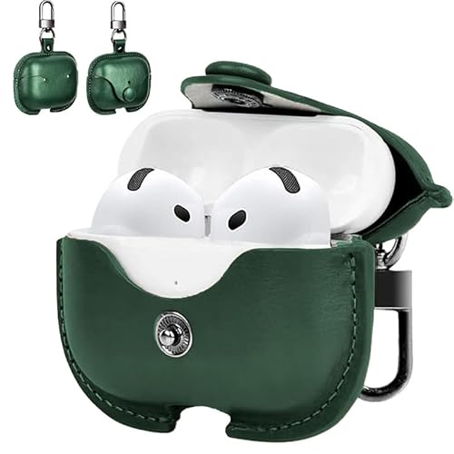 For AirPods 4 ケース 革【ESEENN】対応 AirPods 4 PU革 イタリアンレザー 式 全面保護 落下防止 耐衝撃 キズ防止損失を防ぐ(キーホルダー付き)充電便利 装着充電可能 LEDライト可視 ワイヤレス充電対応 (グリーン)