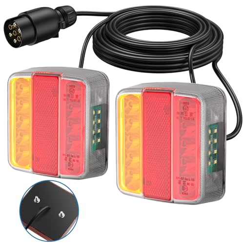 AUTOUTLET Feux Arrière Remorque Feux de Remorque Montage à Vis Câble de 7,5m 7 Broches 18 LEDs Super Claires avec E Mark E11 pour La Circulation Routière pour Camping-Car Camion Poids Lourd Tracteur