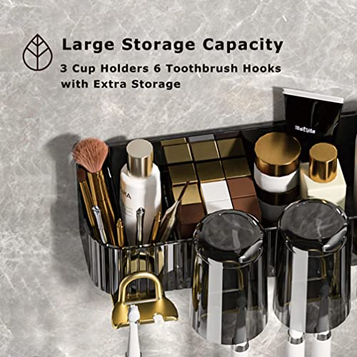 Toothbrush Holders, Tooth Brushing Holder With 3 Cups, Toothbrush Holder Wall Mounted, Electric Toothbrush Holders For Bathrooms Countertop Space Saving (Black) #TOP2