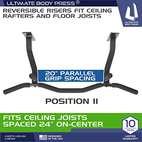 Ceiling Mount Pull Up Bar With Reversible Risers For 16 And 24 Inch Joists With Optimum Grip Spacing By Ultimate Body Press #TOP3