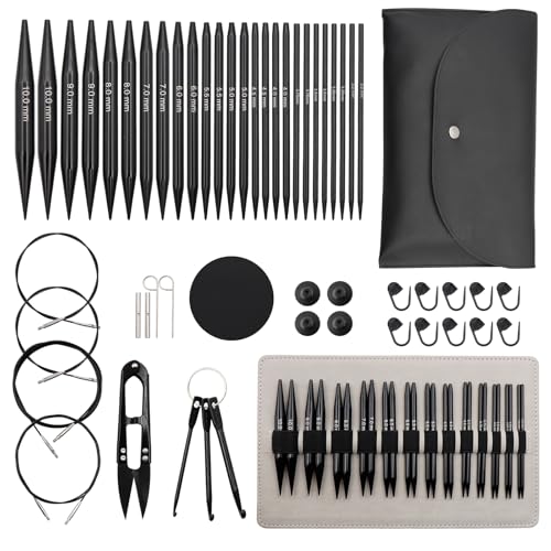 Interchangeable Circular Knitting Needles Set, 13 Pairs (3mm-10mm) Aluminum Metal