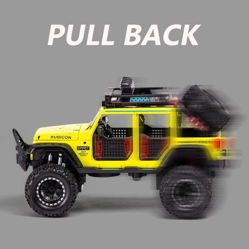 Image of Play Boy 1:24 Jeep Wrangler Rubicon Model Diecast Metal Alloy Pullback Toy Vehicle with Openable Doors Light and Music Car for Kids (Multicolor)