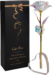 Eternal Rose Gift Set for Women - Galaxy Rose Glass Flowers with Heart-Shaped Base Forever Flowers for Mom, Wife, Sister, Daughter, Best Friend Perfect Birthday, (Colorful)
