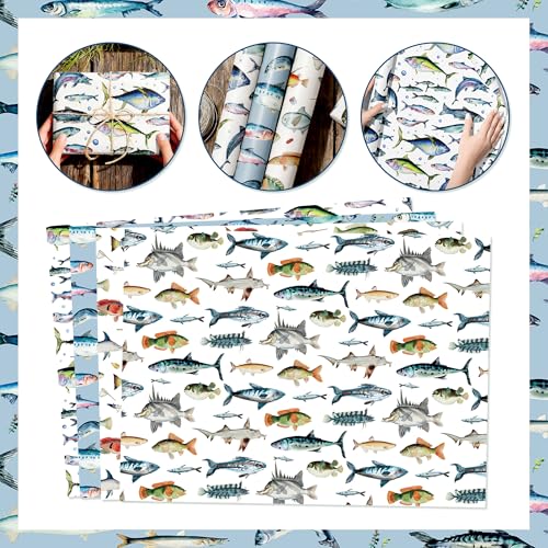 12 Blatt Geschenkpapier mit Fischmotiv 68.58X50.8cm Buntes Geschenkpapier mit Fischmotiv für Babyparty Geburtstagsparty DIY Bastelarbeiten