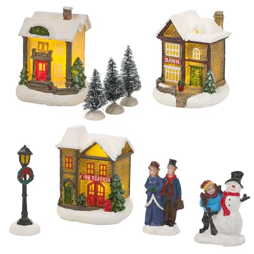 ToCi Beleuchtetes Weihnachtsdorf-Modell, 10-teilig, mit LED-Lichtern,...
