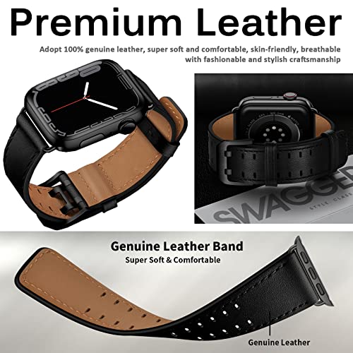Miimall Compatible for Apple Watch 41mm/40mm/38mm Leather Strap, Genuine Leather Adjustable Band with Stainless Steel Buckle - Image 3