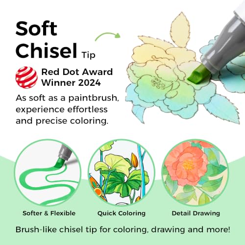 Image of Ohuhu Alcohol Markers 48 Pastel Colors Brush Soft Chisel for Adults Drawing