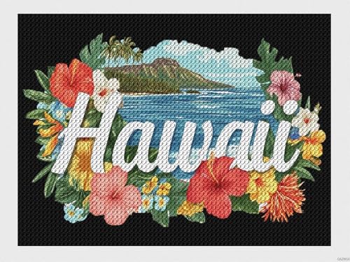 Peinture diamant 5D plantes tropicales Hawaï kit complet adultes de 30x40 cm